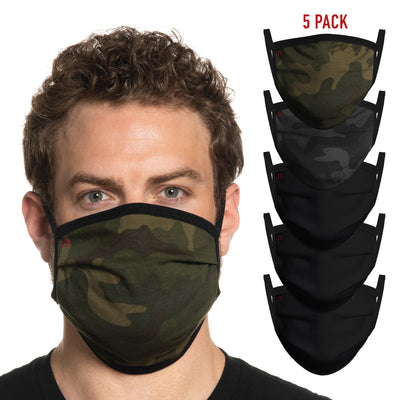 Secret Artist Assorted 5-Pack Pleated Camo/Black Reversible Cloth Face Mask