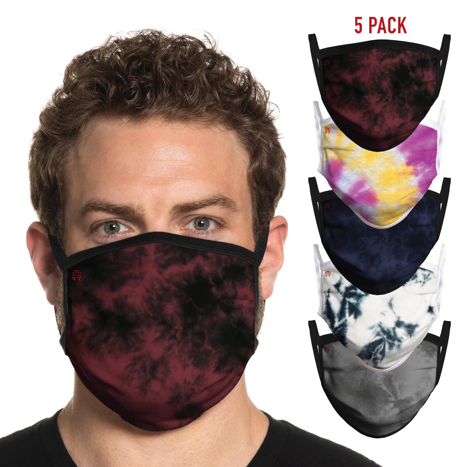 Secret Artist Assorted 5-Pack Pleated Tie-Dye Reversible Cloth Face Mask