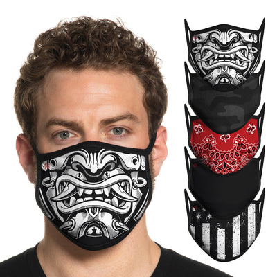 Secret Artist Assorted 5-Pack Non-Pleated Graphic/Black Reversible Cloth Face Masks