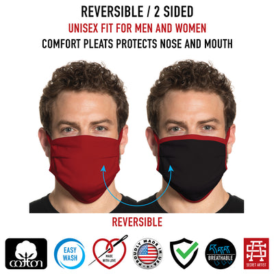 Secret Artist Pleated Red/Black Reversible Cloth Face Mask