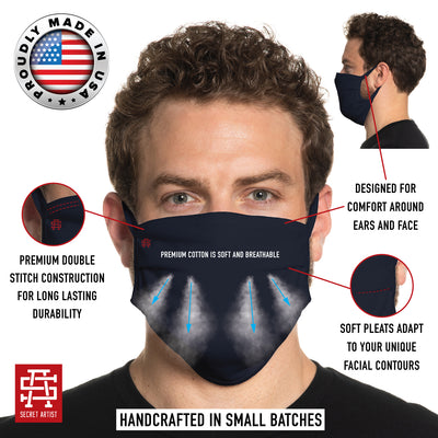 Secret Artist Pleated Navy/Black Reversible Cloth Face Mask