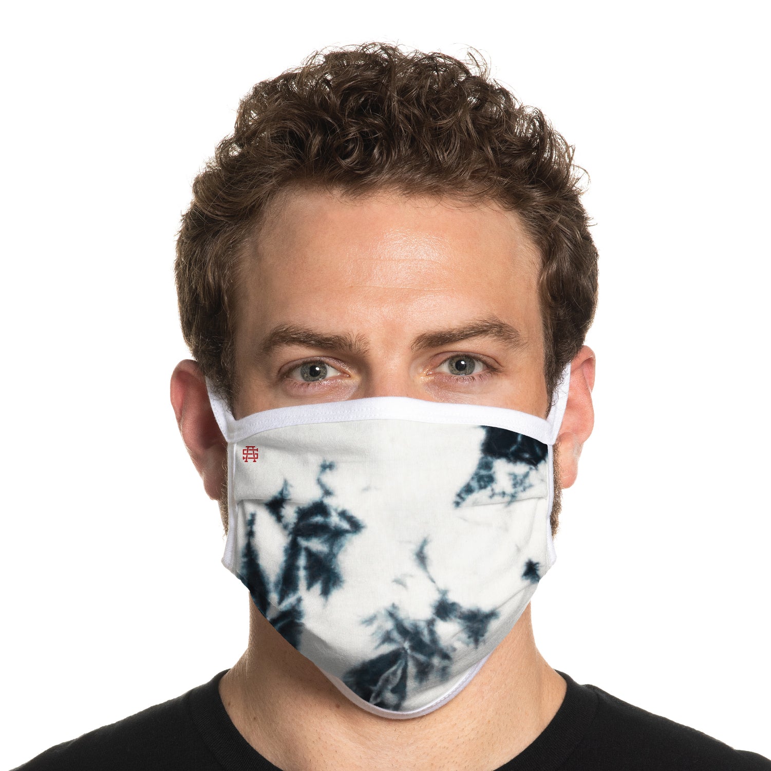 Secret Artist Pleated Navy White Tie Dye/White Reversible Cloth Face Mask